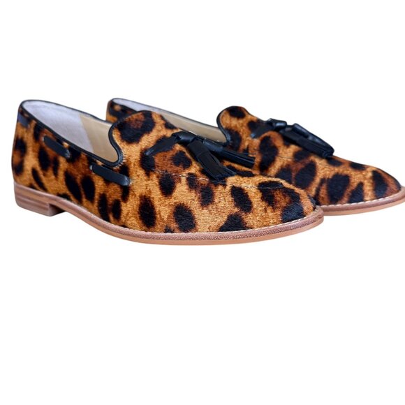 Talbots Leighton tassel loafers in leopard print calf hair women's size 6M - Picture 1 of 11